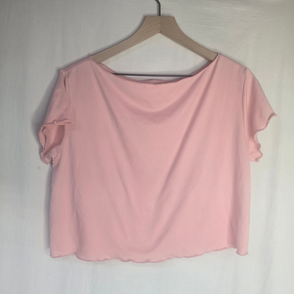 Colsie Lettuce Edge Crop T-Shirt Womens Small Pink Cotton Blend Coquette Basic